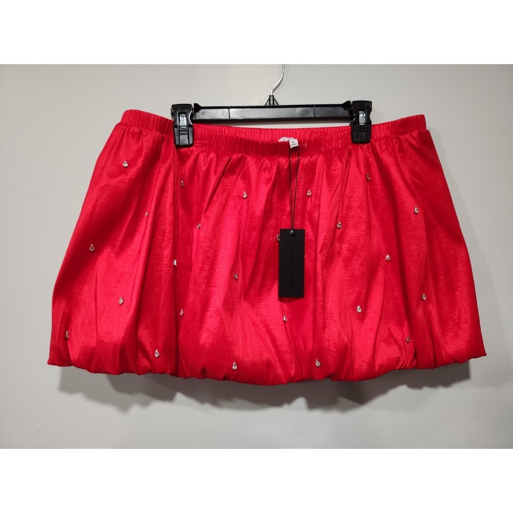 Gianni Bini NWT Nadia Rhinestone Embellished Bubble Mini Skirt Womens XL RED New